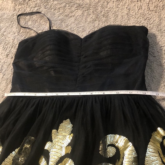 Hailey Logan Tulle Mini Dress Black w/Gold pattern, sweetheart neckline sz 2 - Picture 14 of 16